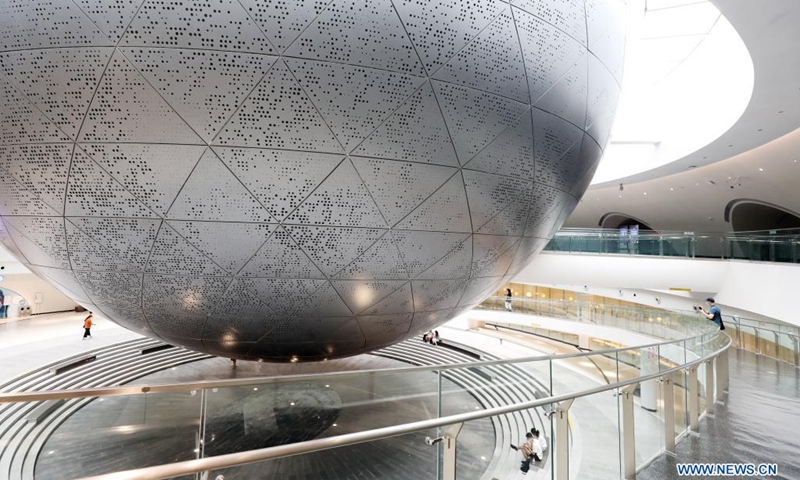Photo shows the interior of Shanghai Astronomy Museum in east China's Shanghai, July 5, 2021. The Shanghai Astronomy Museum, the world's largest planetarium in terms of building scale, will open on July 17, the planetarium announced Monday. The museum is located in the China (Shanghai) Pilot Free Trade Zone Lingang Special Area. It is a branch of the Shanghai Science and Technology Museum.(Photo: Xinhua)
