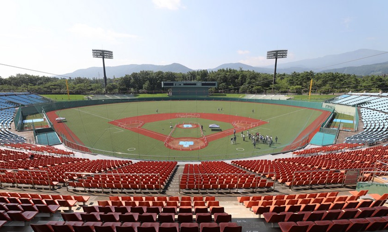 A photo taken on Aug. 3, 2019 shows that the Fukushima Azuma Baseball Stadium, one of the Tokyo 2020 Olympic Games venues, under renovation in Fukushima, Japan.(Photo: Xinhua)