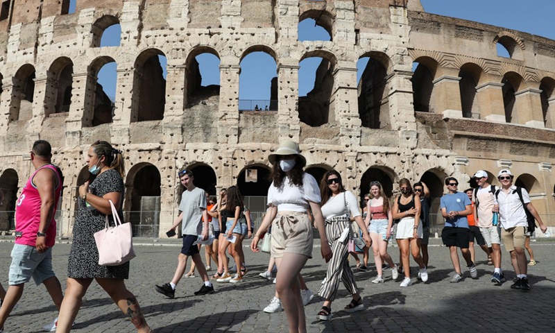 Tourists visit the Colosseum in Rome, Italy, on June 28, 2021.(Photo: Xinhua)