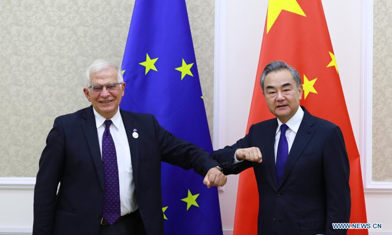 Chinese State Councilor and Foreign Minister Wang Yi meets with EU High Representative for Foreign Affairs and Security Policy Josep Borrell in Tashkent, Uzbekistan, July 15, 2021.Photo:Xinhua