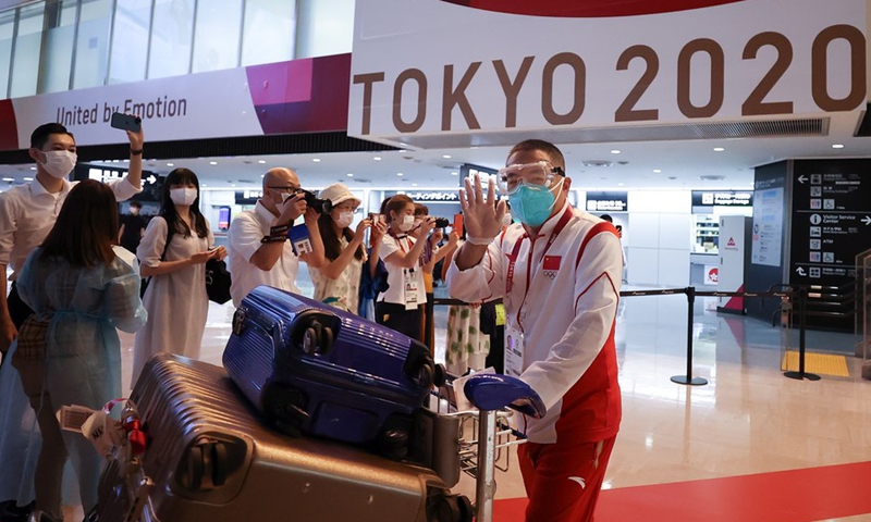 President of the Chinese Table Tennis Association Liu Guoliang arrives at the Narita airport in Tokyo, Japan, July 17, 2021. Some members of the Chinese Olympic delegation arrived in Tokyo on Saturday.(Photo: Xinhua)