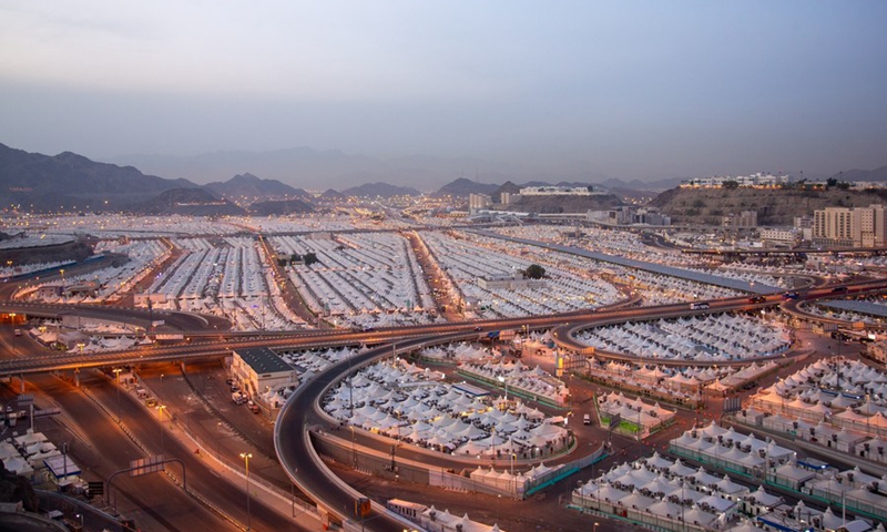This is the City of Tents. Pilgrims spent the day worshipping and resting in Mina, in southeast Mecca, Saudi Arabia on July 18, 2021.(Photo: Xinhua)