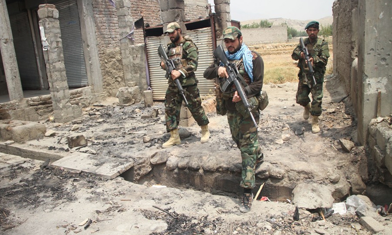 Afghan security force members take part in a military operation against Taliban militants in Alishing district of Laghman province, eastern Afghanistan, on July 12, 2021.(Photo: Xinhua)