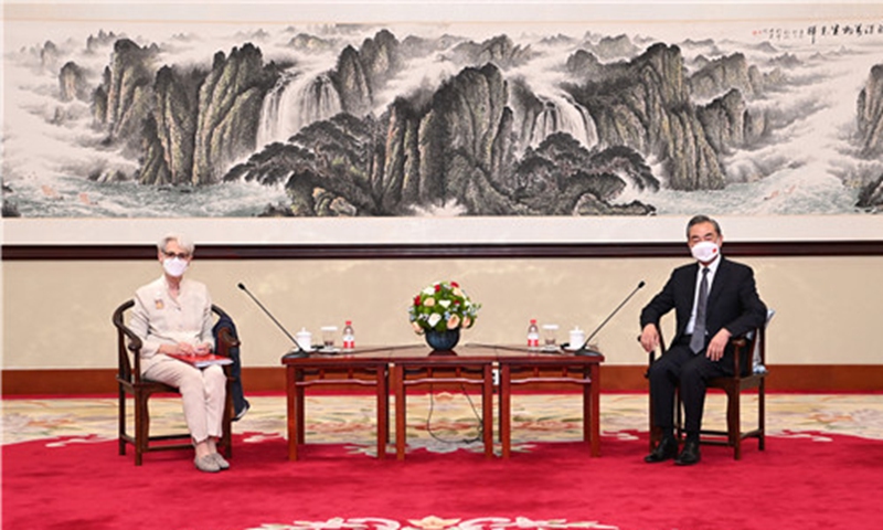 Chinese State Councilor and Foreign Minister, Wang Yi (right), meets with US Deputy Secretary of State, Wendy Sherman on Monday. Photo: fmprc.gov.cn