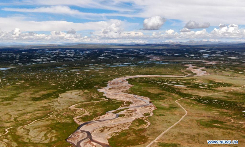 Aerial photo taken on July 23, 2021 shows the view of the Damqu River at the headstream region of the Yangtze River in China. Chinese scientists launched a new round of expedition recently in the headwater region of the Yangtze River to investigate the region's ecological conditions.(Photo: Xinhua)