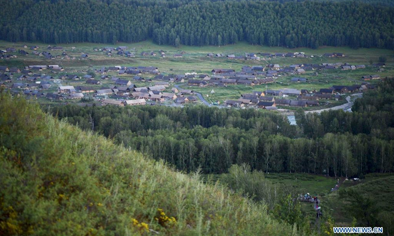 Photo taken on July 24, 2021 shows the scenery of Hemu Village of Kanas in Altay, northwest China's Xinjiang Uygur Autonomous Region. The Kanas scenic area, which is at the height of the tourist season, received over 6.2 million tourists from May 1 to July 27, according to the local authority.(Photo: Xinhua)