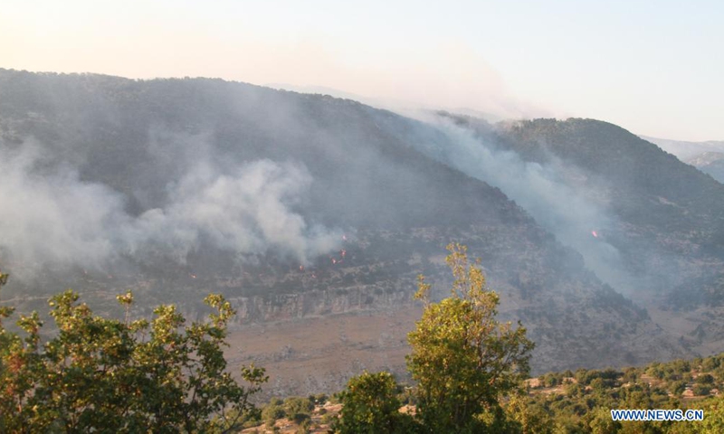 Wildfires are seen in forests in Akkar, northern Lebanon, on July 30, 2021. Lebanon battled rapidly spreading wildfires for the third day Friday in northern areas.Photo:Xinhua