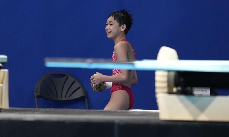 Quan Hongchan of China smiles after competing in women’s diving 10-meter platform final at the 2020 Summer Olympic Games on August 5, 2021, in Tokyo, Japan. Photo: CFP