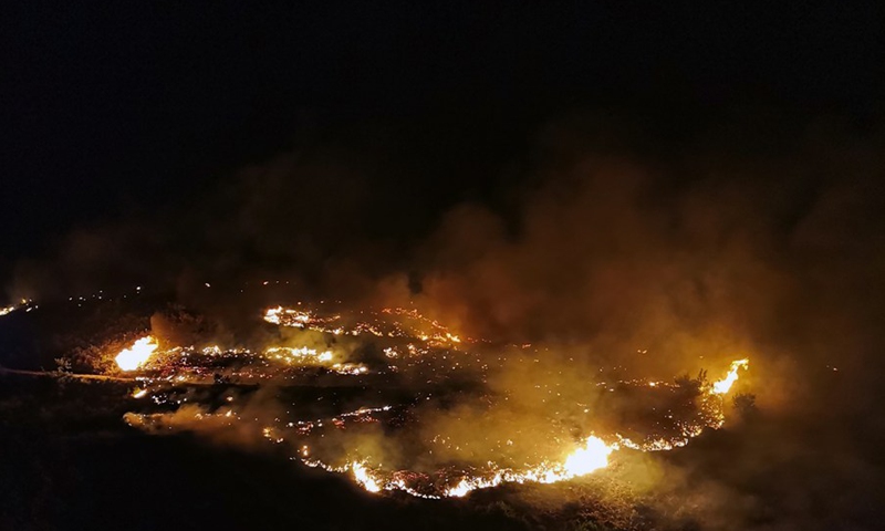 A forest fire rages near Manavgat in Antalya province, Turkey, on Aug. 3, 2021.(Photo: Xinhua)