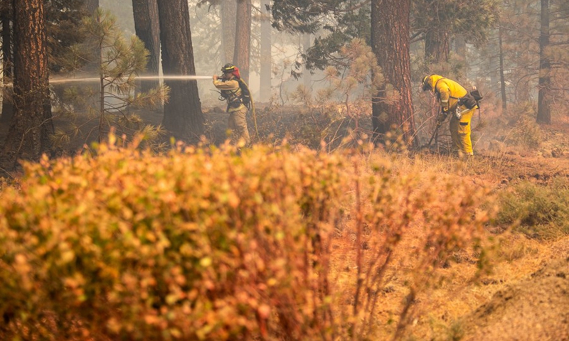 Firefighters battle against a wildfire dubbed Dixie Fire in Lassen National Forest, Northern California, the United States, on Aug. 5, 2021.(Photo: Xinhua)