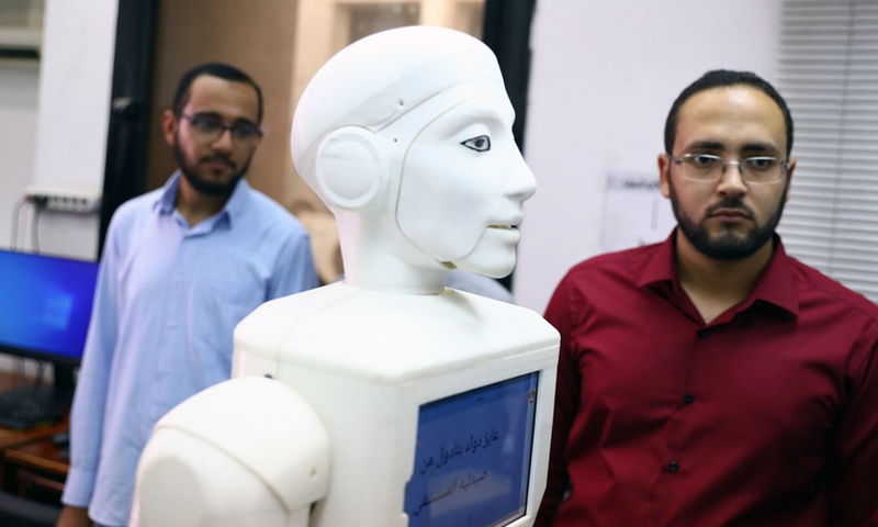 Photo shows the robot nurse Shams created by students and teaching staff from Ain Shams University in Cairo, Egypt, on Aug. 11, 2021.(Photo: Xinhua)