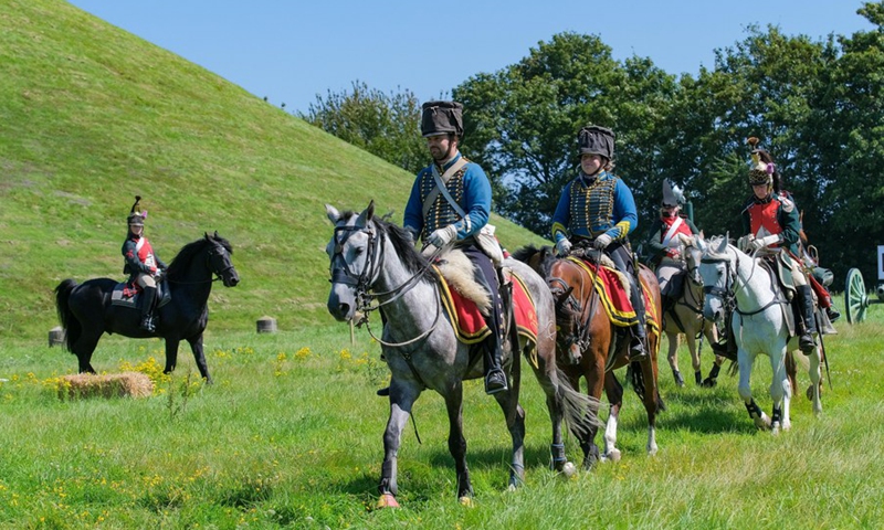 Riders take part in a cavalry competition on the site of Battle of Waterloo, in Braine-l'Alleud, Belgium, Aug. 14, 2021.(Photo: Xinhua)