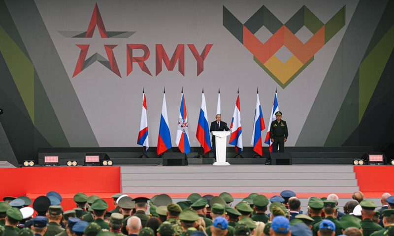 Russian President Vladimir Putin speaks at the opening ceremony of the International Army Games 2021 in a Moscow suburb, Russia, on Aug. 23, 2021.(Photo: Xinhua)