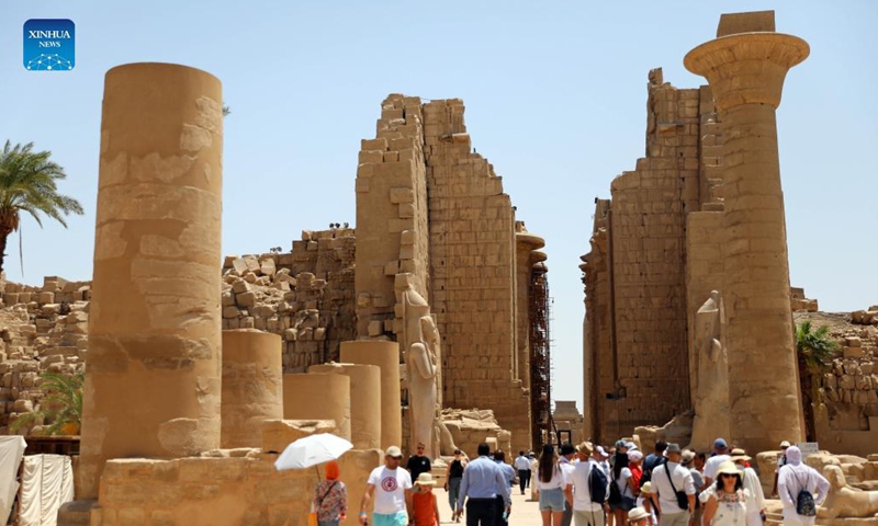Tourists visit the Karnak Temple Complex in Luxor, Egypt, Aug. 25, 2021.Photo:Xinhua