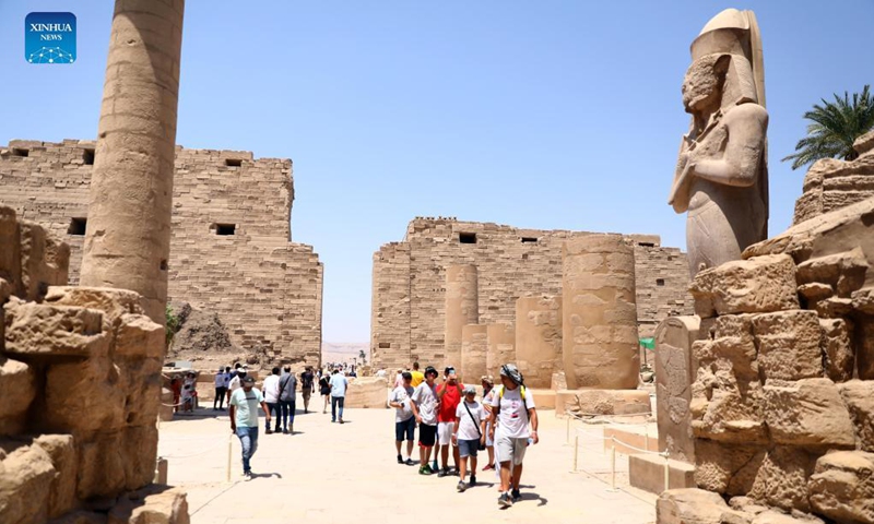 Tourists visit the Karnak Temple Complex in Luxor, Egypt, Aug. 25, 2021.Photo:Xinhua