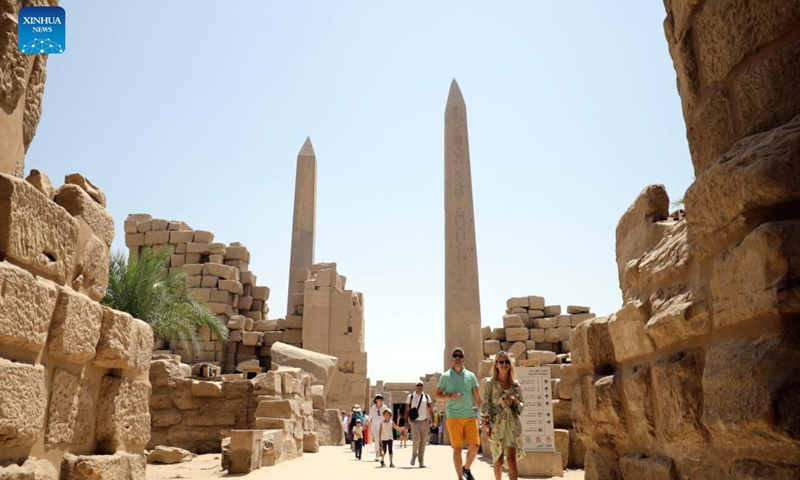 Tourists visit the Karnak Temple Complex in Luxor, Egypt, Aug. 25, 2021.Photo:Xinhua