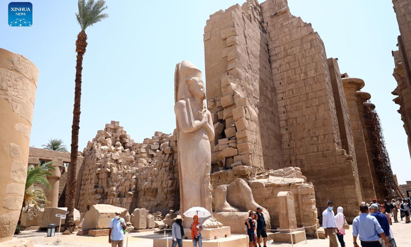 Tourists visit the Karnak Temple Complex in Luxor, Egypt, Aug. 25, 2021.Photo:Xinhua
