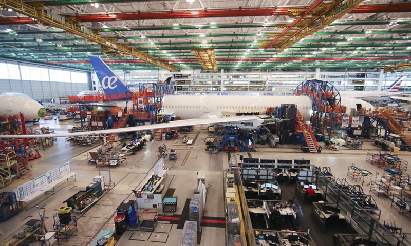 Photo taken on Jan. 26, 2018 shows interior of the final assembly building in Boeing South Carolina in North Charleston, South Carolina of the United States.(Photo: Xinhua)