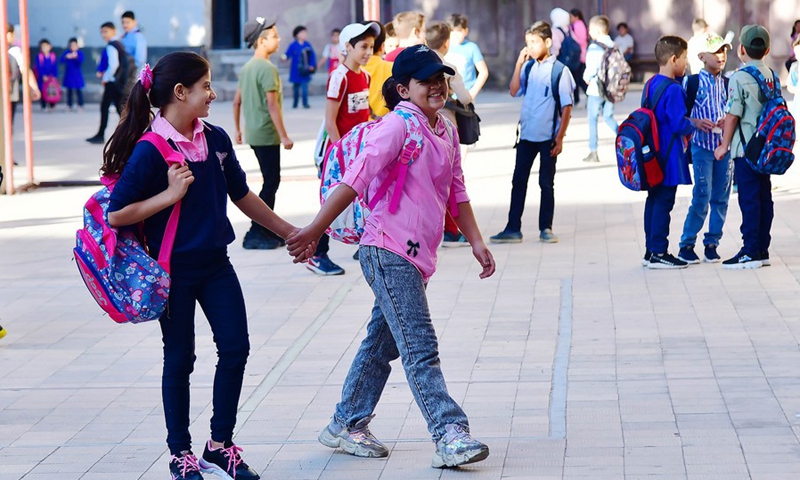 Children are seen at school on the first day of the new academic year in Damascus, Syria, on Sept. 5, 2021.(Photo: Xinhua)