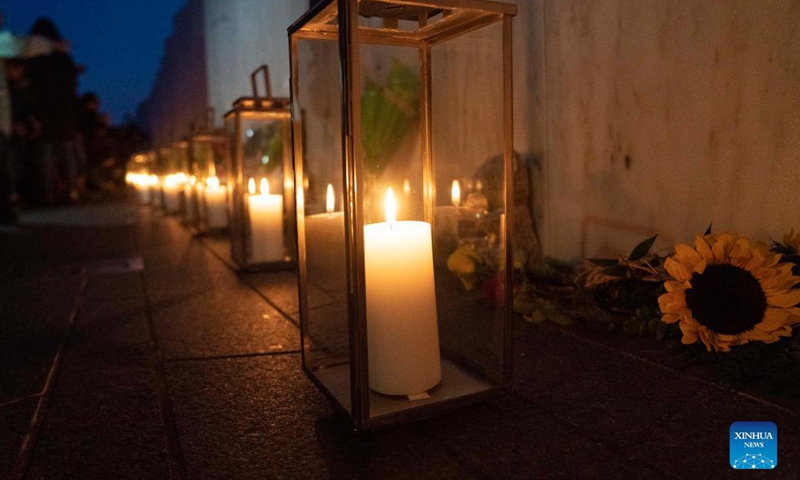 Lanterns are placed at the Wall of Names during a candlelight memorial to the passengers and crew of United Airlines Flight 93 in Shanksville, Pennsylvania, the United States, Sept. 10, 2021. Memorials were held at the Flight 93 National Memorial in Pennsylvania to mark the 20th anniversary of the Sept. 11 attacks.Photo:Xinhua