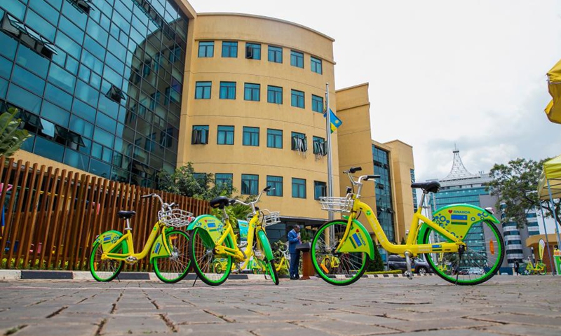 Shared bicycles are seen at the Kigali City Hall in Kigali, Rwanda, on Sept. 9, 2021.(Photo: Xinhua)