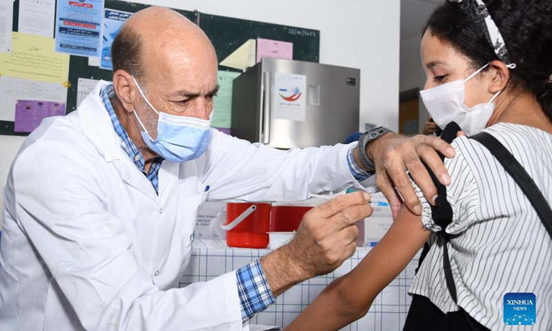 A teenager receives a dose of the COVID-19 vaccine in Sale, Morocco, on Sept. 21, 2021. Morocco has begun vaccinating teenagers aged between 12 and 17 years old against COVID-19.(Photo: Xinhua)