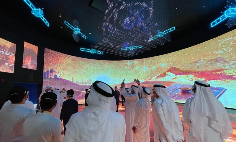 Photo taken on Oct. 1, 2021 shows a panda robot at the China Pavilion of Expo 2020 Dubai in Dubai, the United Arab Emirates. Covering an area of 4,636 square meters, the China Pavilion was designed with inspiration drawn from the traditional Chinese lantern, symbolizing hope, light and gathering.Photo:Xinhua