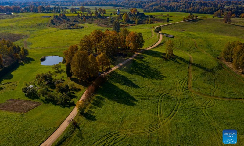 Aerial photo taken on Oct. 3, 2021 shows the autumn scenery in Cesis, Latvia. (Photo by Edijs Palens/Xinhua)


