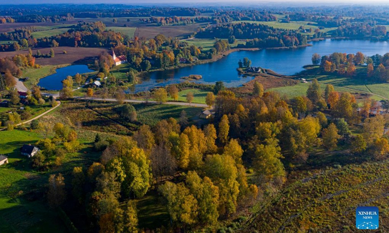 Aerial photo taken on Oct. 3, 2021 shows the autumn scenery in Cesis, Latvia. (Photo by Edijs Palens/Xinhua)



