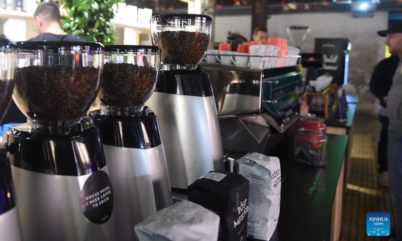 Coffee machines are exhibited at the 2021 Vienna Coffee Festival in Vienna, Austria, on Oct. 8, 2021. The 2021 Vienna Coffee Festival is held here in the Ottakringer Brewery from Oct. 8 to Oct. 10, attracting over 60 exhibitors from all over the world. Photo:Xinhua