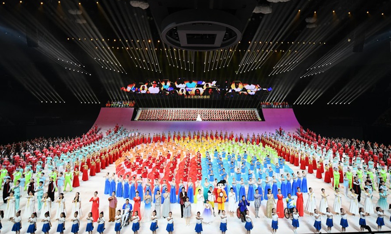 Artists perform during the opening ceremony of the 11th National Games for Persons with Disabilities and the 8th National Special Olympics in Xi'an, Shaanxi Province, Oct. 22, 2021. Photo:Xinhua