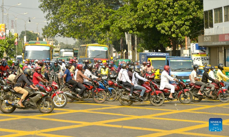 A street is packed with motorcycles in Dhaka, Bangladesh, Nov. 1, 2021. Commercial motorcycle ride services have once again returned to the streets of Dhaka as Bangladesh ended its COVID-19 lockdown recently.(Photo: Xinhua)
