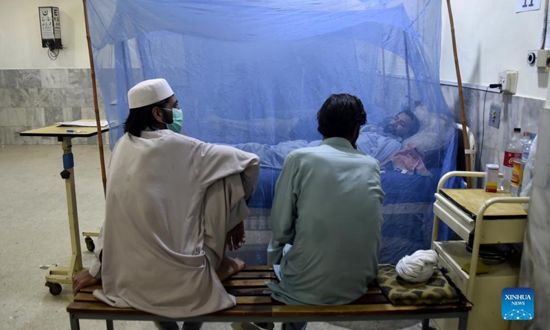 A patient affected with dengue fever is seen inside a mosquito net at a hospital in Islamabad, capital of Pakistan on Nov. 3, 2021. The Pakistani capital Islamabad has been experiencing a continuous increase in dengue fever cases as 94 more patients were reported in the last 24 hours, health authorities said Wednesday.(Photo: Xinhua)