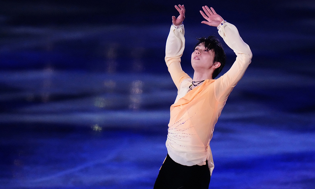 Yuzuru Hanyu of Japan performs during the gala exhibition of the ISU World Team Trophy at Maruzen Intec Arena Osaka on April 18, 2021 in Osaka, Japan. Photo: VCG