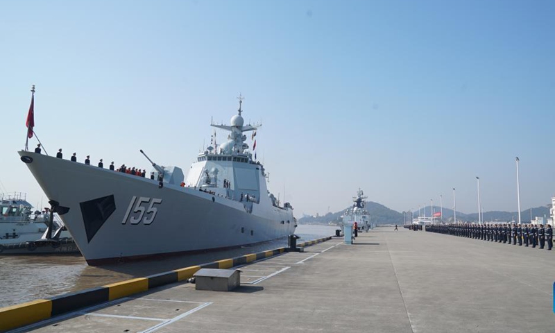 The 38th naval escort fleet returns to a military port in Zhoushan, east China's Zhejiang Province, Nov. 15, 2021. A Chinese naval fleet Monday returned to a military port in Zhoushan, east China's Zhejiang Province, after concluding escort missions in the Gulf of Aden and the waters off Somalia.(Photo: Xinhua)