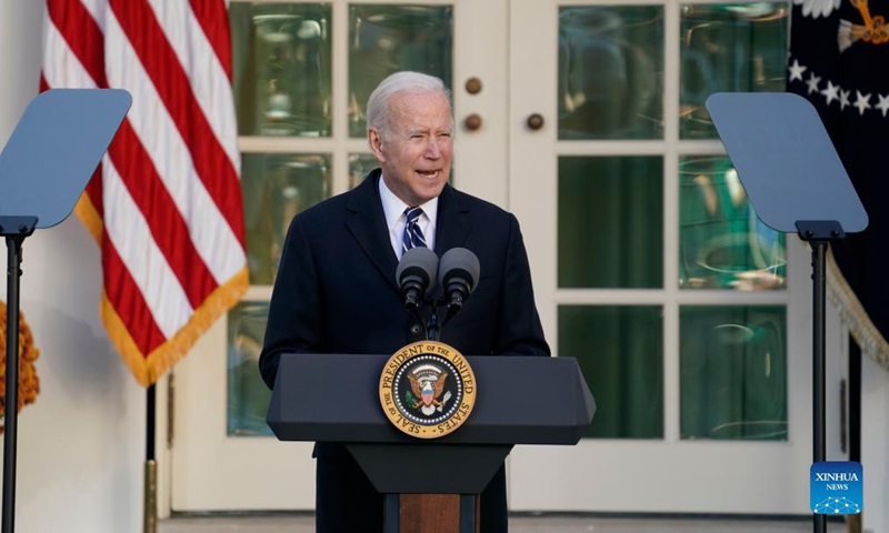 US President Joe Biden speaks during the National Thanksgiving Turkey Pardoning Ceremony at the White House in Washington, DC Nov 19, 2021.Photo:Xinhua
