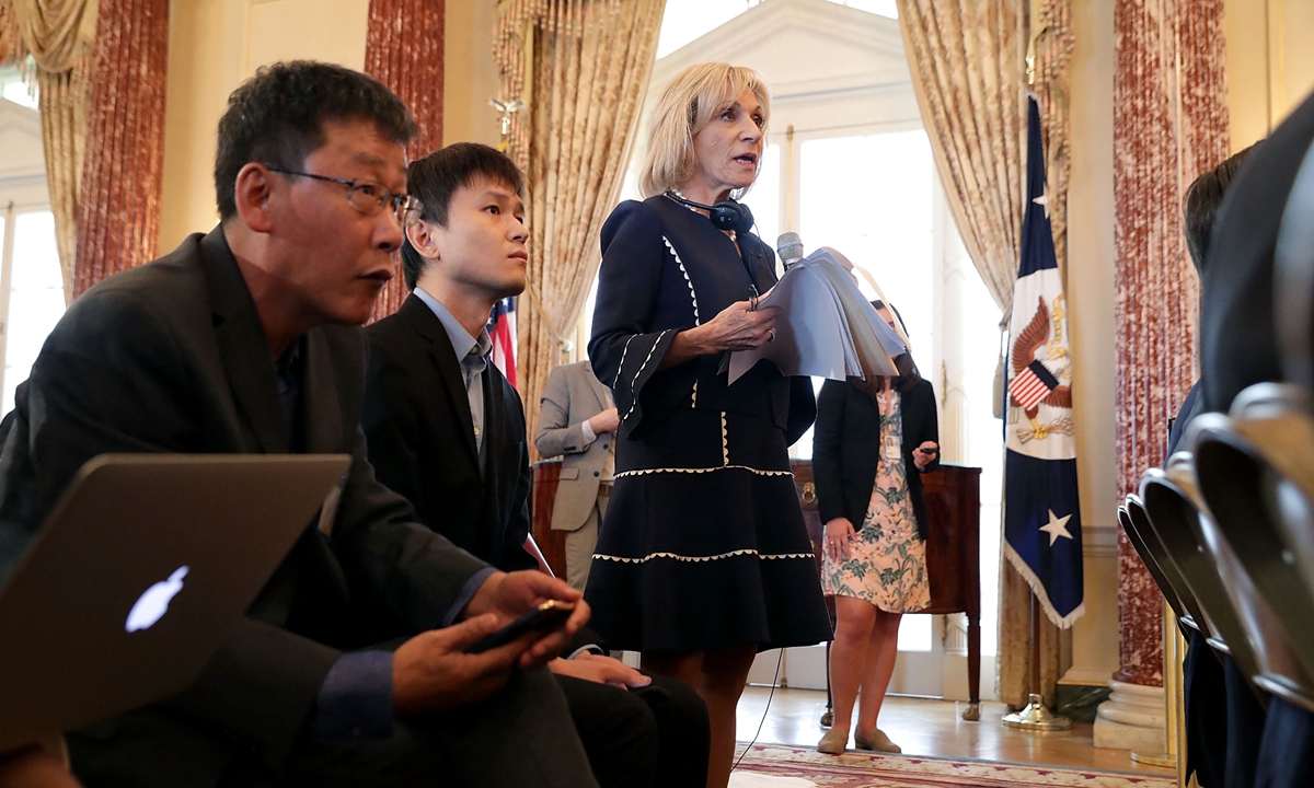 Reporters attend a news conference at the US State Department on May 23, 2018 in Washington, DC. Photo: AFP