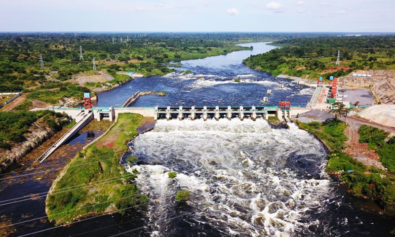 Aerial photo taken on July 11, 2020 showing the Karuma hydroelectric project under construction along the Nile in the Kiryandongo district of Uganda.  Photo: Xinhua