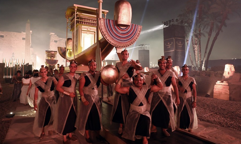 Actors celebrate during the reopening ceremony of the Avenue of Sphinxes in Luxor, Egypt, Nov. 25, 2021.(Photo: Xinhua)