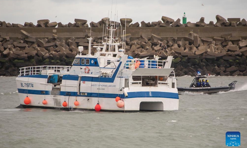 A French fishing boat is seen at the entrance to the port of Calais, France, on Nov. 26, 2021.Photo:Xinhua