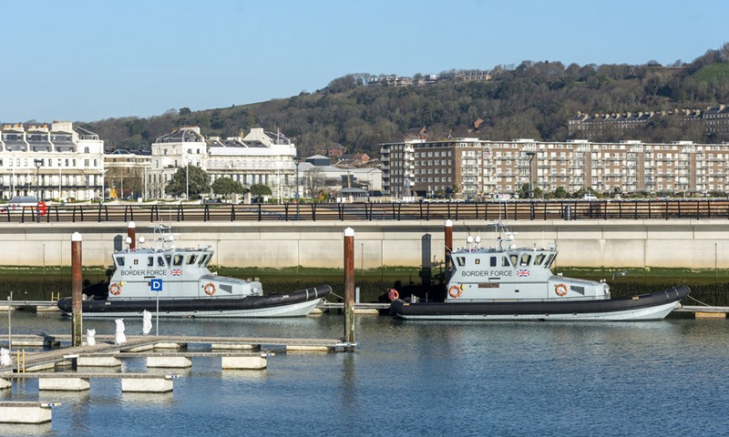 Photo taken on Nov. 29, 2021 shows two Border Force patrol boats moored in Dover Docks in Dover, Britain.(Photo: Xinhua)