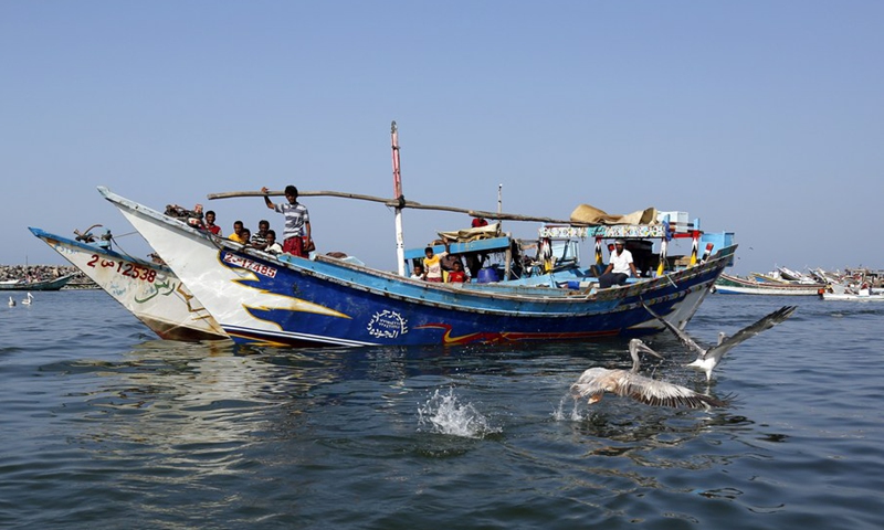 Fishing boats are seen at a fishing port in Hodeidah, Yemen, November 20, 2021. (Photo: Xinhua)