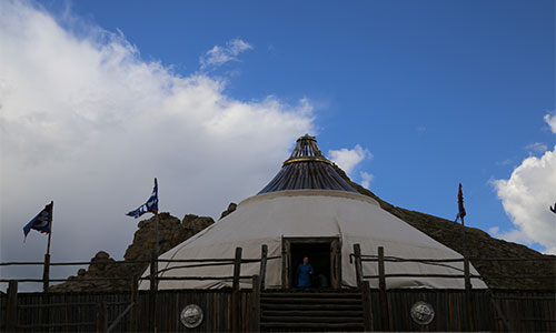 a traditional mongolian yurt stands in the xiii century park