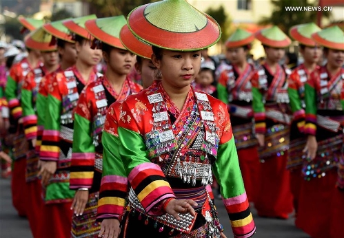 huayao dai ethnic people celebrate "huajie" festival in sw china