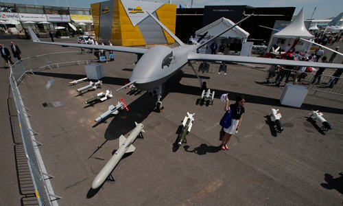 Chinese UAV Wing Loong II is seen on the static display during the 52nd Paris Air Show at Le Bourget Airport near Paris, France June 20, 2017. Photo:Pascal Rossignol/CFP