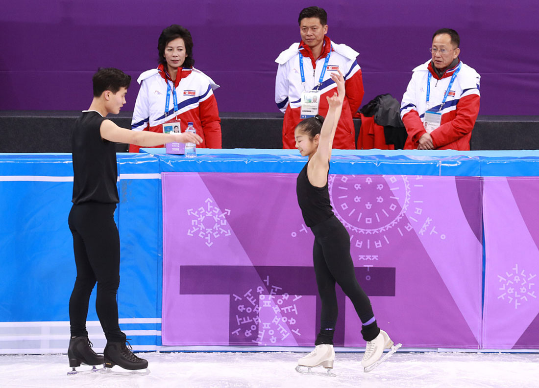 North Korean figure skating pair conduct first training after arriving in South Korea for the