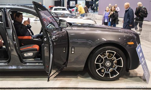 Photo taken on Feb. 8, 2018 shows a Rolls Royce Black Badge Ghost at the Chicago Auto Show, the United States. The annual Chicago Auto Show entered its first day of media preview on Thursday. (Xinhua/Joel Lerner)