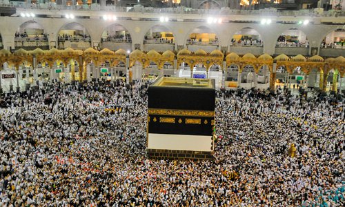 Hajj pilgrims circumambulate the Kaaba, Islam's holiest site, located in the center of the Masjid al-Haram (Grand Mosque) in Mecca, Saudi Arabia on Friday. Hajj 2018 will commence on Sunday and will continue until August 24. More than 11,000 Chinese muslims are among the estimated 2 million muslims in Mecca and Medina for this year's Hajj. Photo: VCG