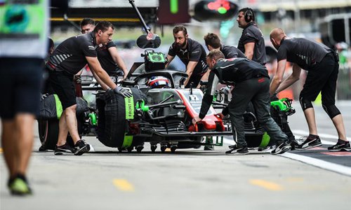 Romain Grosjean of Haas F1 Team is taken to the pit-stop during the 2nd practice session at Formula 1 VTB Grand Prix in Sochi, Russia, on Sept. 28, 2018. (Xinhua/Evgeny Sinitsyn)