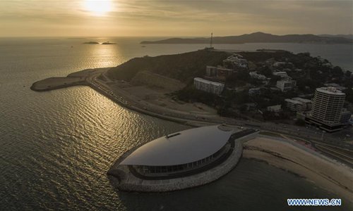 Photo taken on Nov. 11, 2018 shows the aerial view of Leaders' Conference Centre, the APEC Haus, in Port Moresby, Papua New Guinea. The Asia-Pacific Economic Cooperation (APEC) meetings will run from Nov. 12 to 18 in Port Moresby, Papua New Guinea. (Xinhua)